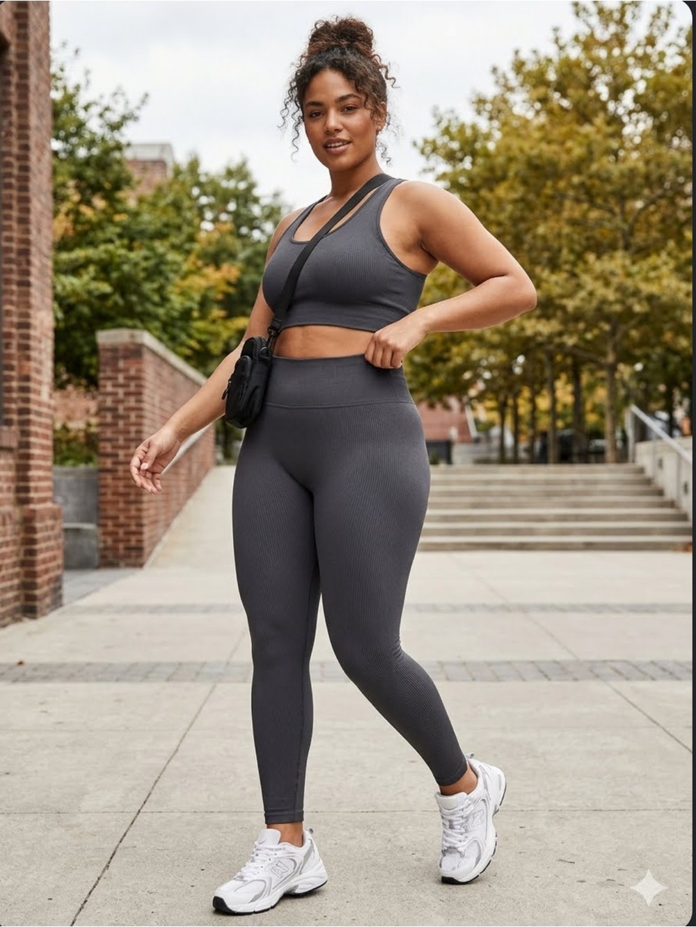 High-Waisted Charcoal Grey ribbed Leggings xl